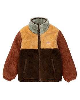 [TINYCOTTONS]Color Block Polar Sherpa Jacket - Dark Brown/Soft Yellow