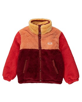 [TINYCOTTONS]Color Block Polar Sherpa Jacket - Deep Red/Peach