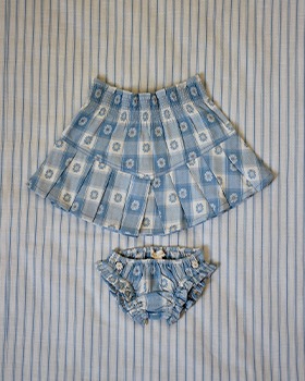 [BONJOUR]Pleated Skirt Set - Blue Flower
