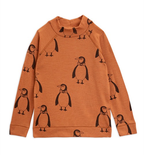 [MINI RODINI]Penguin Wool LS Tee - Brown