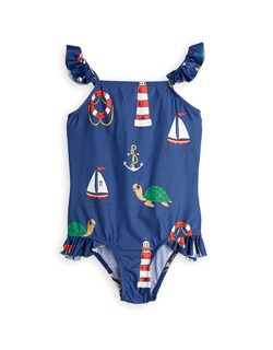 [MINI RODINI]Turtle Float Wing UV Swimsuit - Navy
