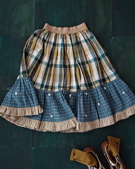 [BONJOUR]Patchwork Long Skirt - Big Green Check