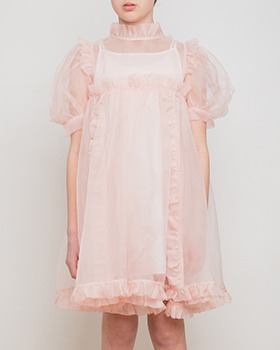 [PETITE AMALIE]Silk Organza Ruffle Dress - Pink