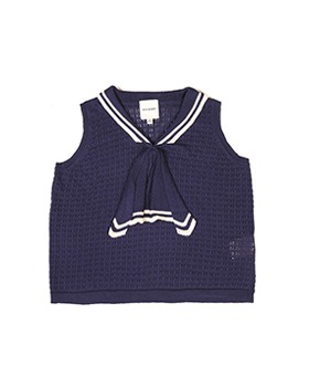 [KNIT PLANET]Bow Blouse - Navy