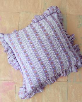 [BONJOUR]Pillow Case - Purple Hand Block Flower Stripe