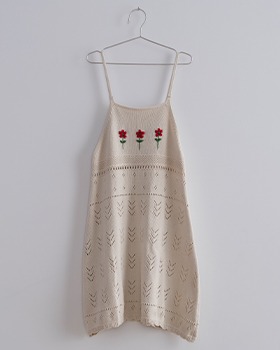 [FISH &amp; KIDS]Knitted Straps Flowers Dress - Ecru