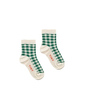 [TINYCOTTONS]Check Quarter Socks - Light Cream/Pine Green
