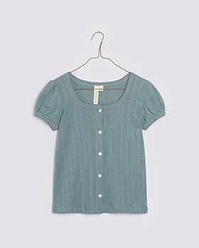 [LITTLE COTTON CLOTHES]Pointelle Button T-shirt - Lead