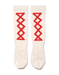 [WOVENPLAY]Ribbon Knee Socks - Red on Sand