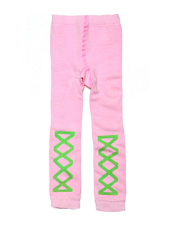 [WOVENPLAY]Ribbon Leggings - Green on Pink