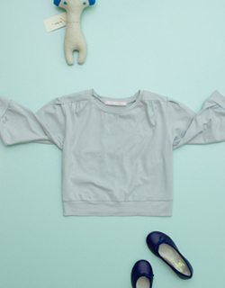 [FLORA AND HENRI]Puff Sleeve Jersey Blouse - Dove Grey